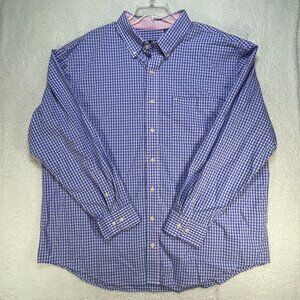 IZOD Premium Essentials Mens Wrinkle Resistant Long Sleeve 2XL Blue Plaid Shirt